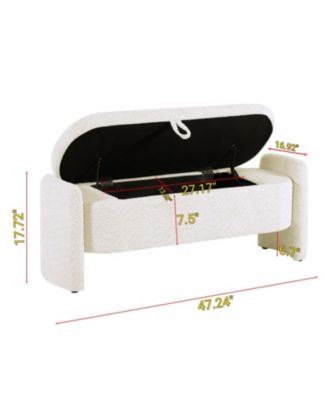 Oval Teddy Fabric Storage Ottoman,Storage Benches with Large Space-The Pop Home