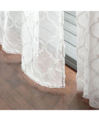 Premium 2-Panel Moroccan Embroidered Design Textured Sheer Curtain Panels - for Windows Living Room Bedroom Kitchen Office - Translucent Window Drapes for Home - 52 x 96 Inches Long - White