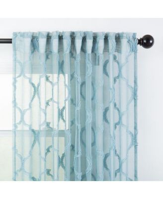 Premium 2-Panel Moroccan Embroidered Design Textured Sheer Curtain Panels - for Windows Living Room Bedroom Kitchen Office - Translucent Window Drapes for Home - 52 x 108 Inches Long - White