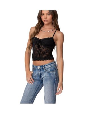 Womens Cami Sheer Lace Tank Top