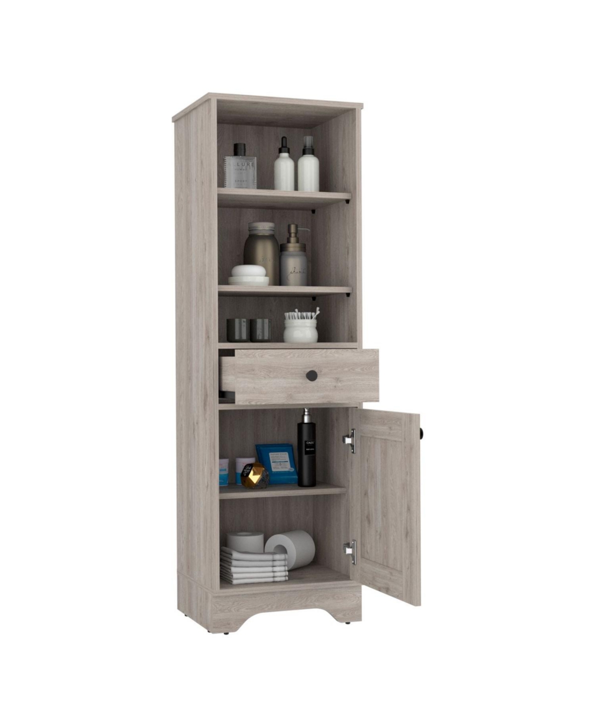 Depot E-Shop Norwalk Linen Single Door Cabinet, Three External Shelves, One Drawer, Two Interior Shelves, Light- Gray