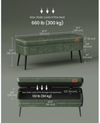 Mid-Century Modern Storage Ottoman Bench with Steel Legs, Black