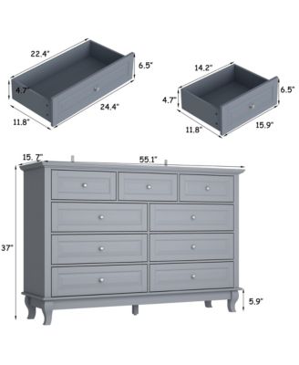 9-Drawer Gray Wood Dresser Bedroom Storage Cabinet Modern Style