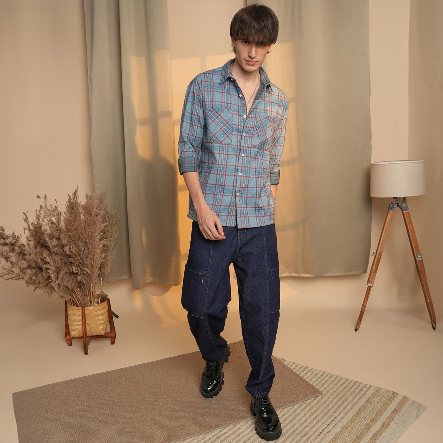 Мужская рубашка Cahoot Campus Sutra Cornflower Blue Tartan Plaid, цвет: Красный — фото 4