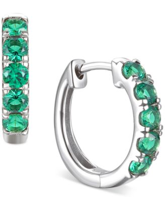 Lab Grown Ruby Five Stone Small Hoop Earrings (5/8 ct. t.w.) in 10k Gold, 0.5" (Also available in Citrine, Blue Topaz, Amethyst, Peridot, Sapphire, Emerald, White Sapphire, Garnet, and Aquamarine)