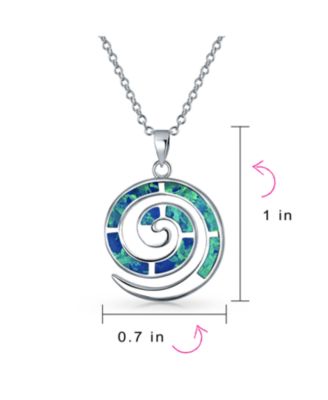 Round Blue Created Opal Inlay Spiral Maze Wind Pendant Necklace .925 Sterling Silver