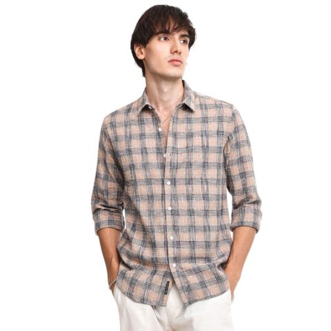 Мужская рубашка Cahoot Saltbox Beige Heathered-Buffalo Check, цвет: Коричневый