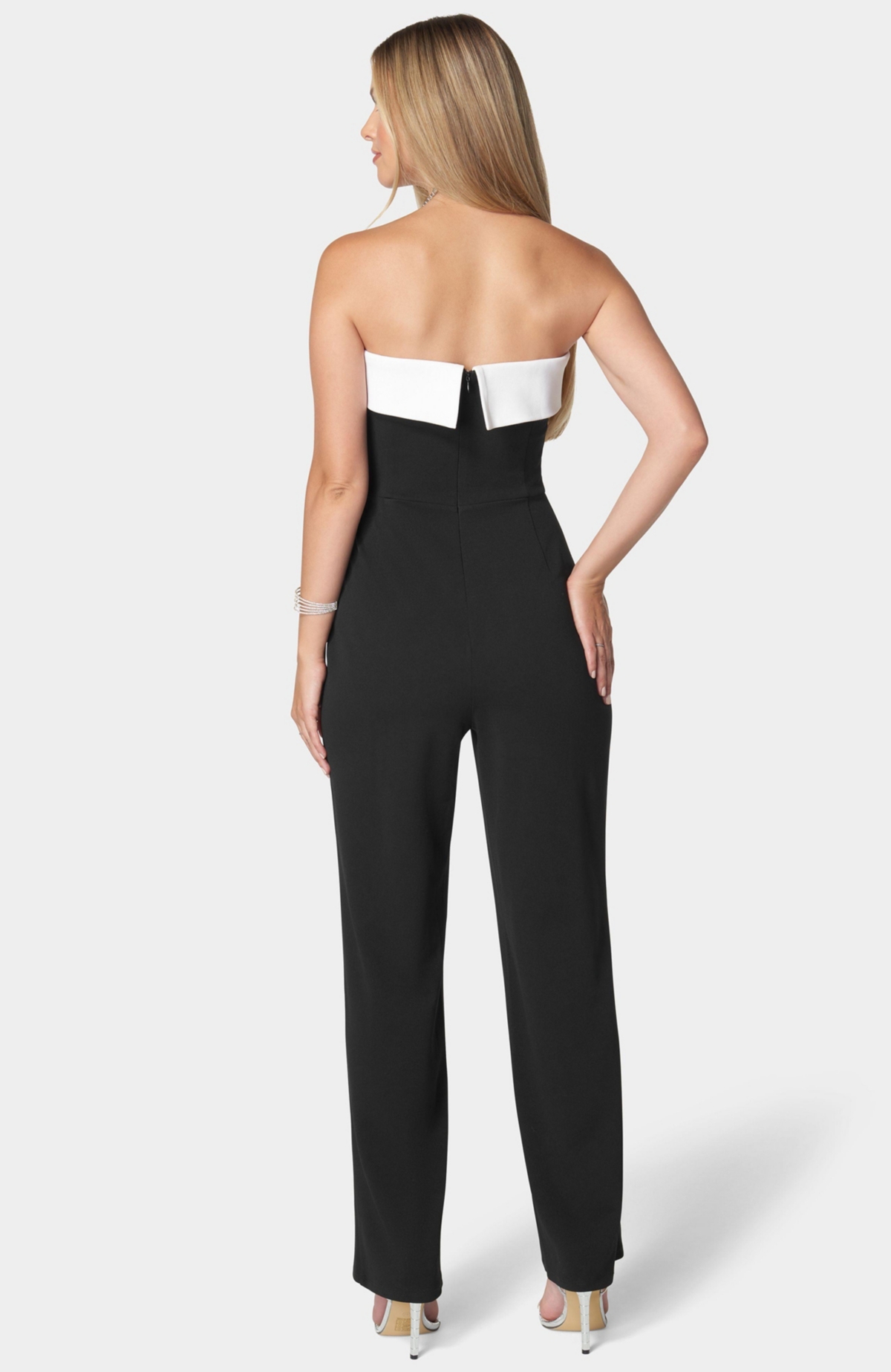 Bebe Women's Scuba Crepe Cuff Neck Strapless Jumpsuit -white