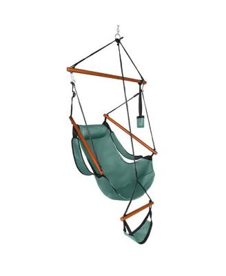 Oxford Cloth Hanging Chair 100kg Capacity Seaside Courtyard Chair with Cup Holder & Wooden Stick