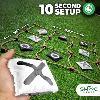 Giant Tic Tac Toe Bean Bag Toss Game | 3ft x 3ft | Instant Setup | Tic Tac Toe Outdoor Game with Rope Game Board