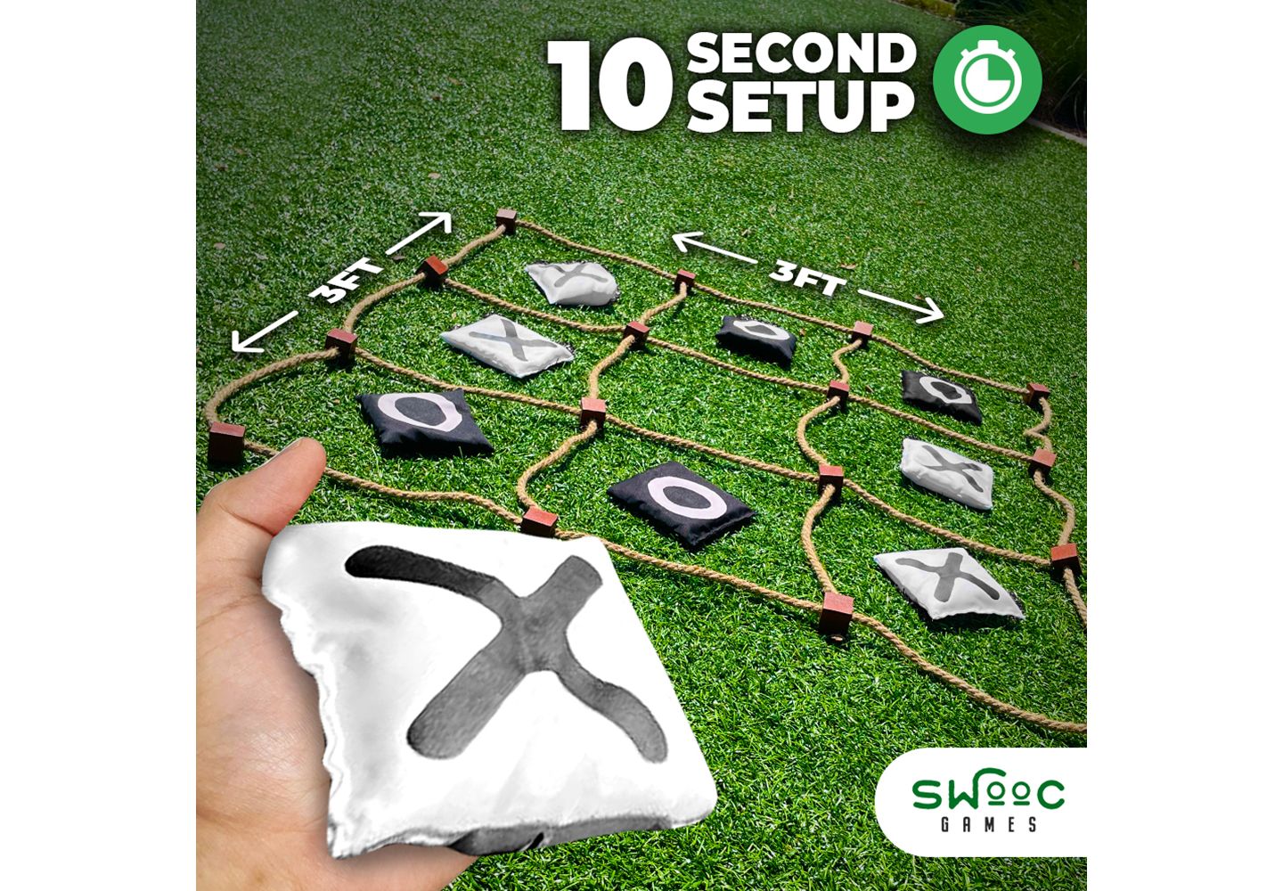 Детские игрушки SWOOC Tic Tac Toe Bean Bag Toss Game, 3ft x 3ft, 2-4 Players, Ages 6+ — фото 3