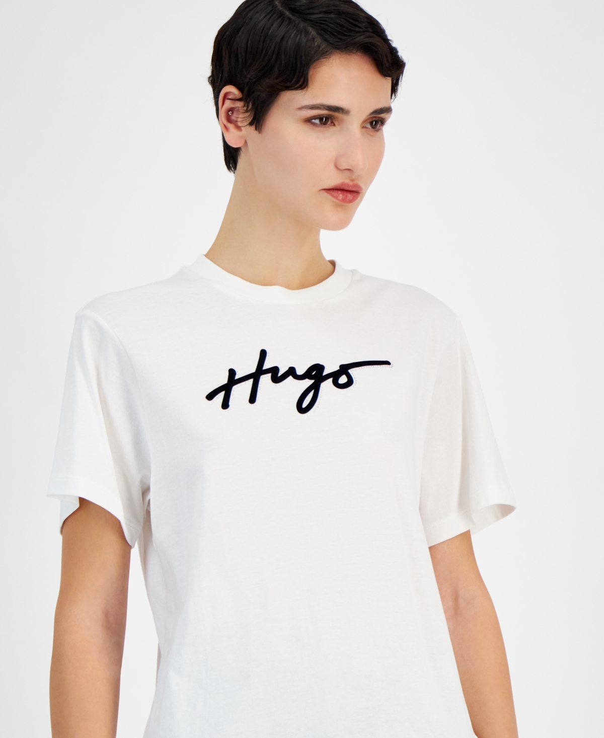 Hugo Women's Cotton Logo Vintage-Look Crewneck T-Shirt
