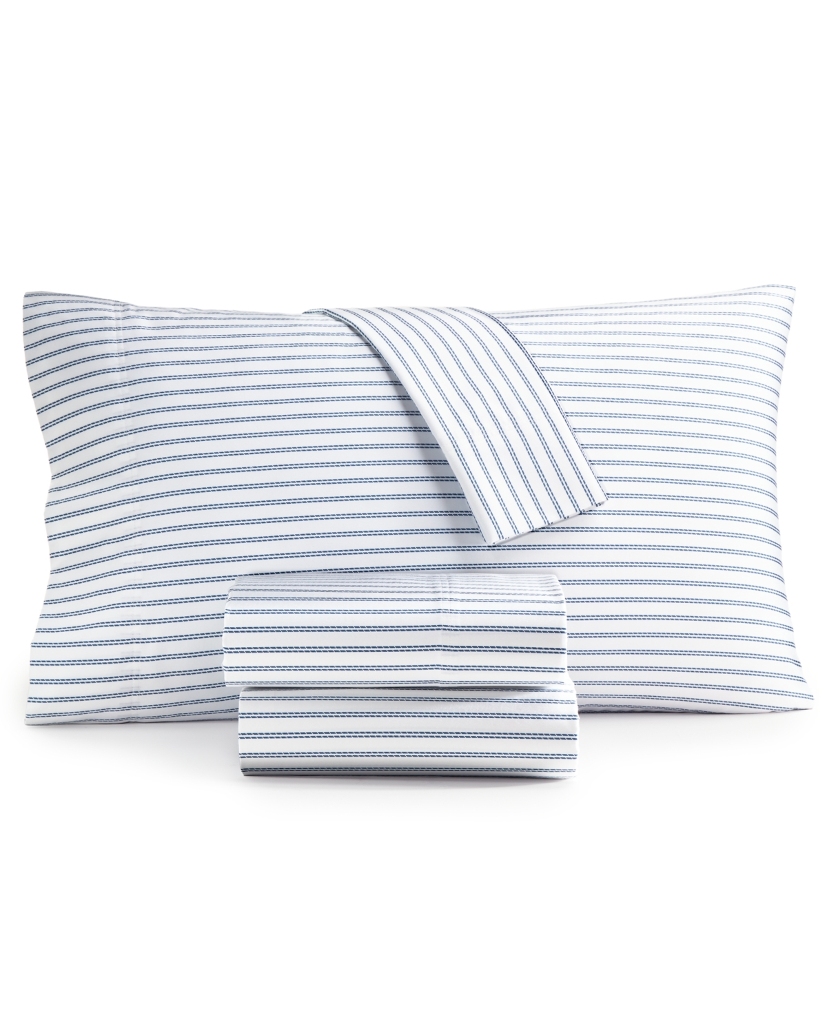 Charter Club 550 Thread Count Printed Cotton 4-pc. Sheet Set, King, Exclusively At Macy's In Ticking Stripes Blue