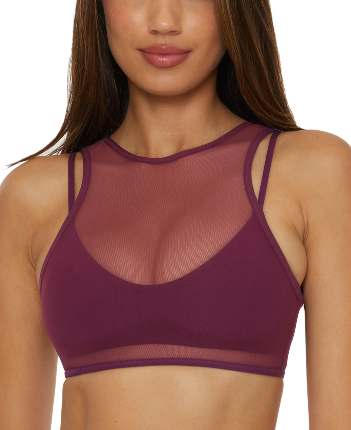 Becca Women's Muse Mesh-overlay Multi-way Bralette Bikini Top In Aubergine