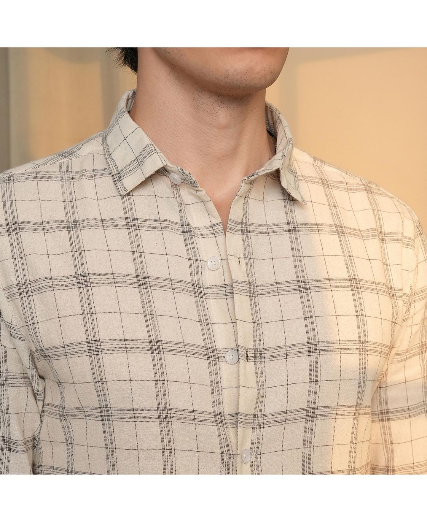 Мужская рубашка Cahoot Off-White Tartan Plaid, цвет: Бежевый / Хаки — фото 3