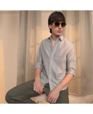 Men's Cloud Grey Mesh-Textured Shirt