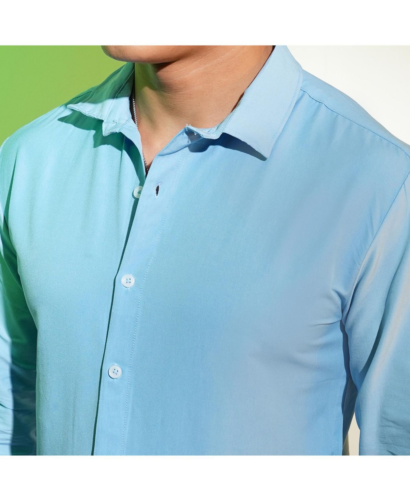 Мужская рубашка Cahoot Campus Sutra Sky Blue Solid Basic, цвет: Синий — фото 7