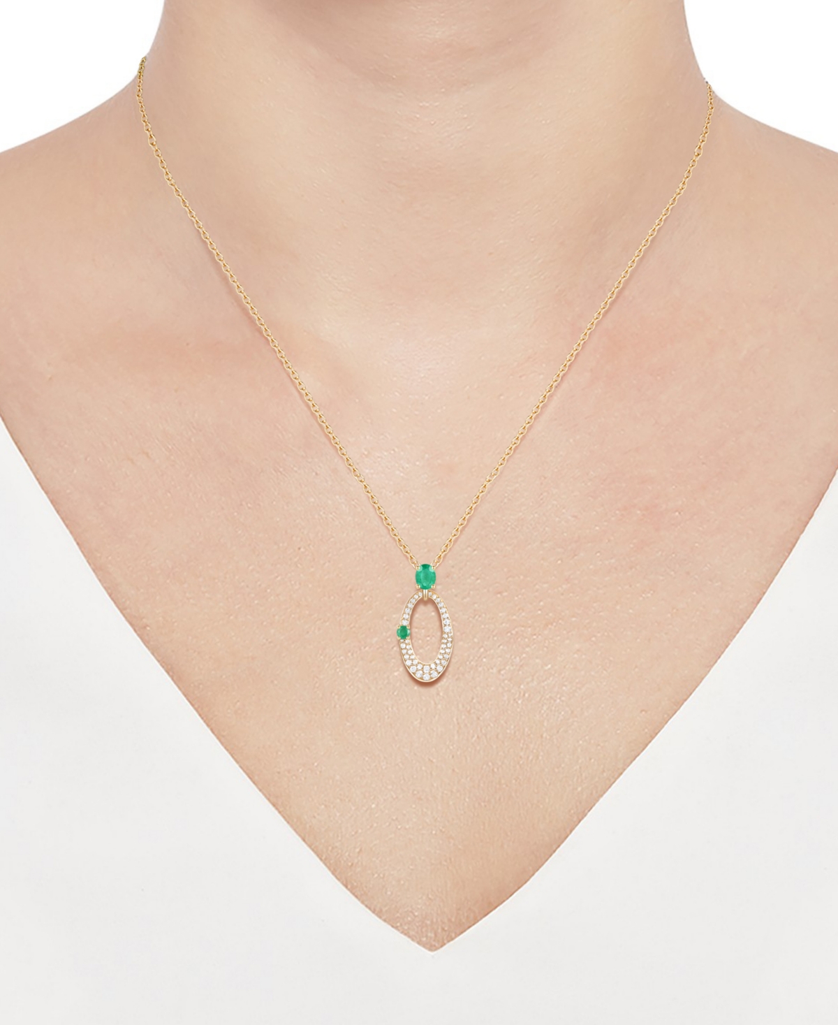 Macy's Sapphire (1/2 Ct. T.w.) & Diamond (1/3 Ct. T.w.) Oval 18" Pendant Necklace In 14k White Gold (also A In Emerald