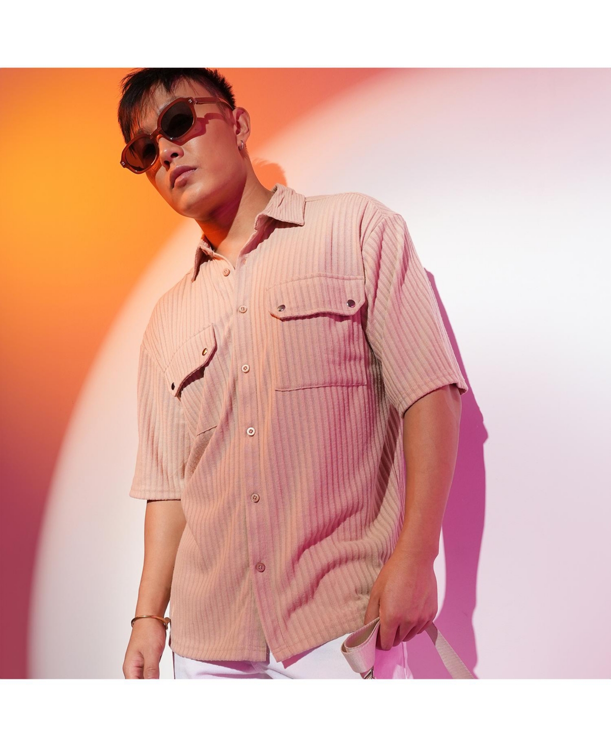 Campus Sutra Men's LightTextured Knit Shirt - Beige/khaki