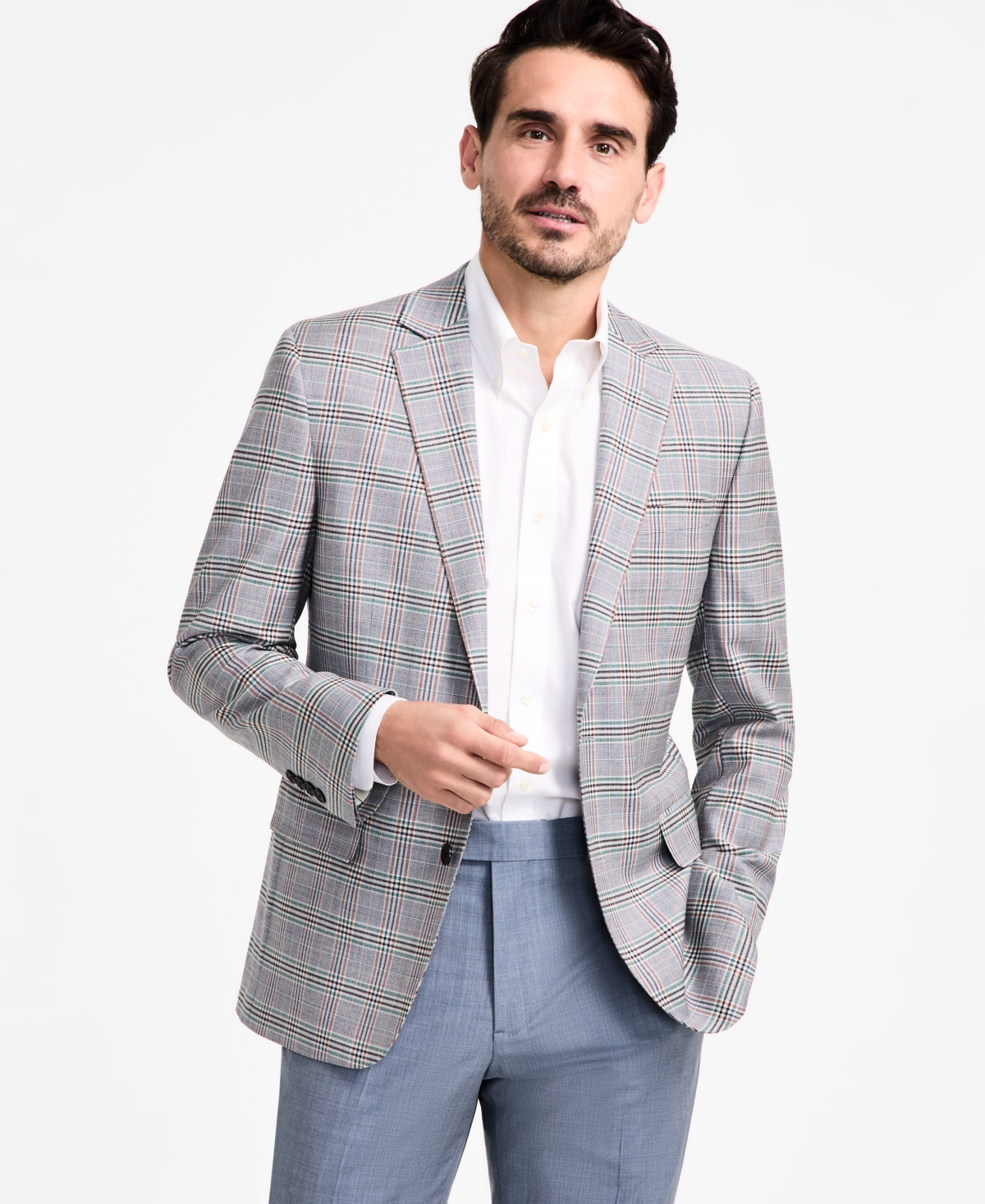 B by Brooks Brothers Men's Plaid Wool-Blend Stretch Regular-Fit Sports Coat - Multi Color Check