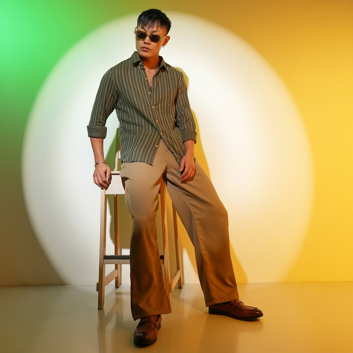 Campus Sutra Men's MossHalo Striped Shirt - Green