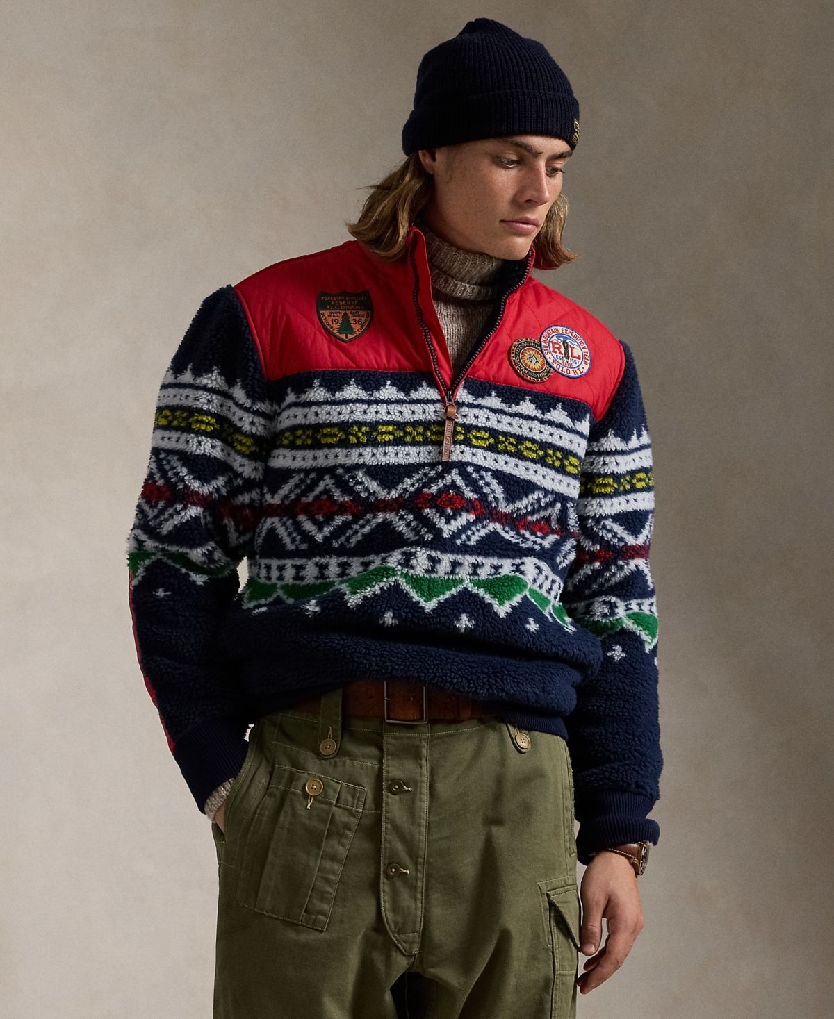 POLO RALPH LAUREN MEN'S PILE FLEECE HYBRID PULLOVER