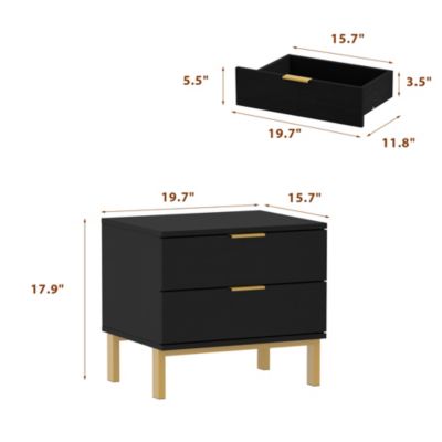 Bedside table with 2 Drawers, Nightstand with Metal Feet