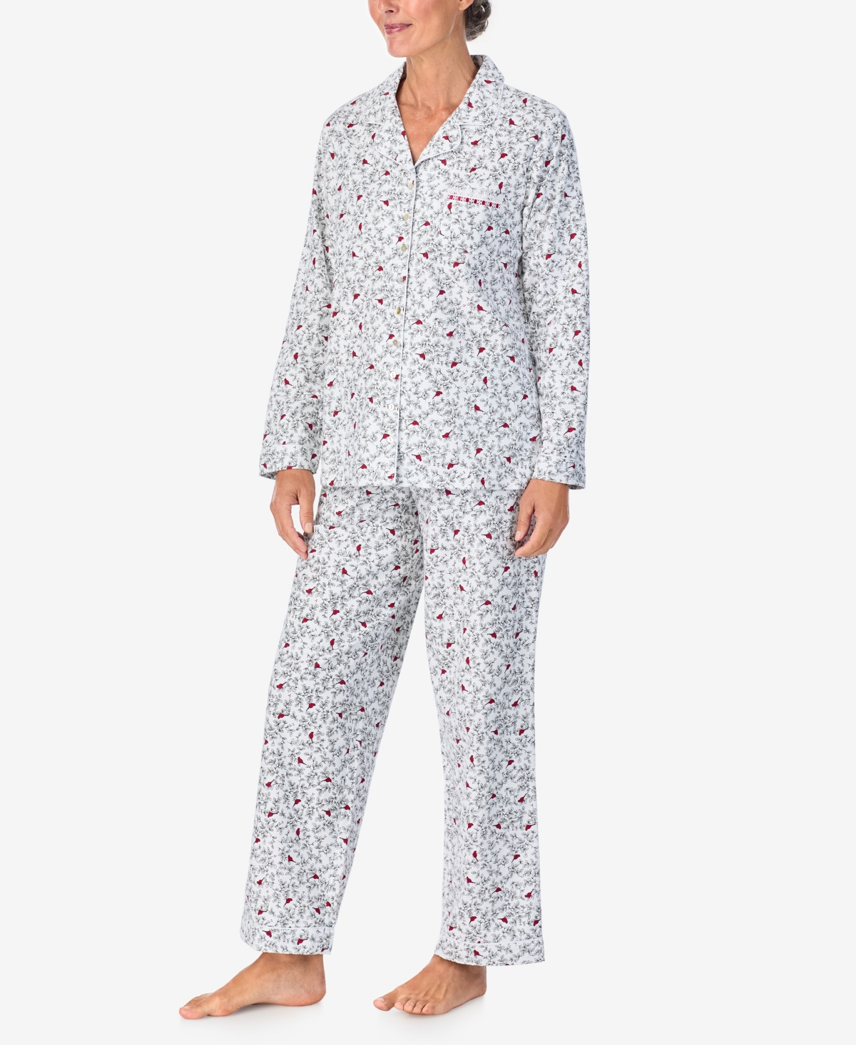 Aria Women's Long Sleeve Pajama Set In Winter White Cardinal