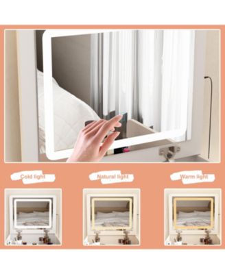 LED Light White Wood 3-Drawer Chest of Drawers with Flip-top Mirror