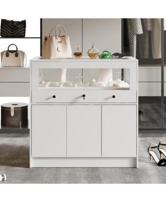  Storage/Display Cabinet with Glass Top , Bedroom Dresser Armoire Island
