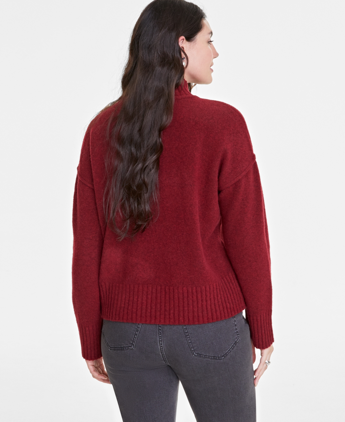 On 34th Women's Mock-neck Jersey Roll-trim Sweater, Exclusively At Macy's In Bright Rhubarb