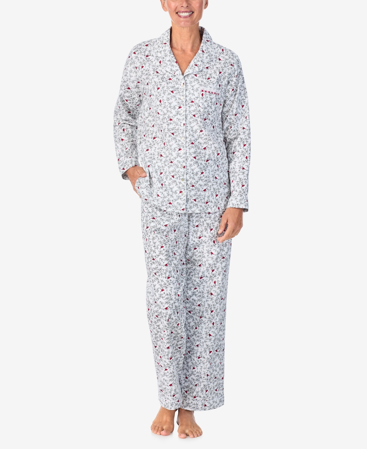 Aria Women's Long Sleeve Pajama Set In Winter White Cardinal