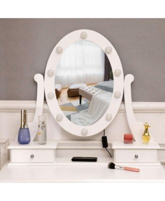 5-Drawer Dressing Table with Single Mirror and Light Bulbs Stylish Vanity for Makeup