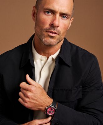 Men's Sport Tourer Chronograph Black Leather Watch, 42mm