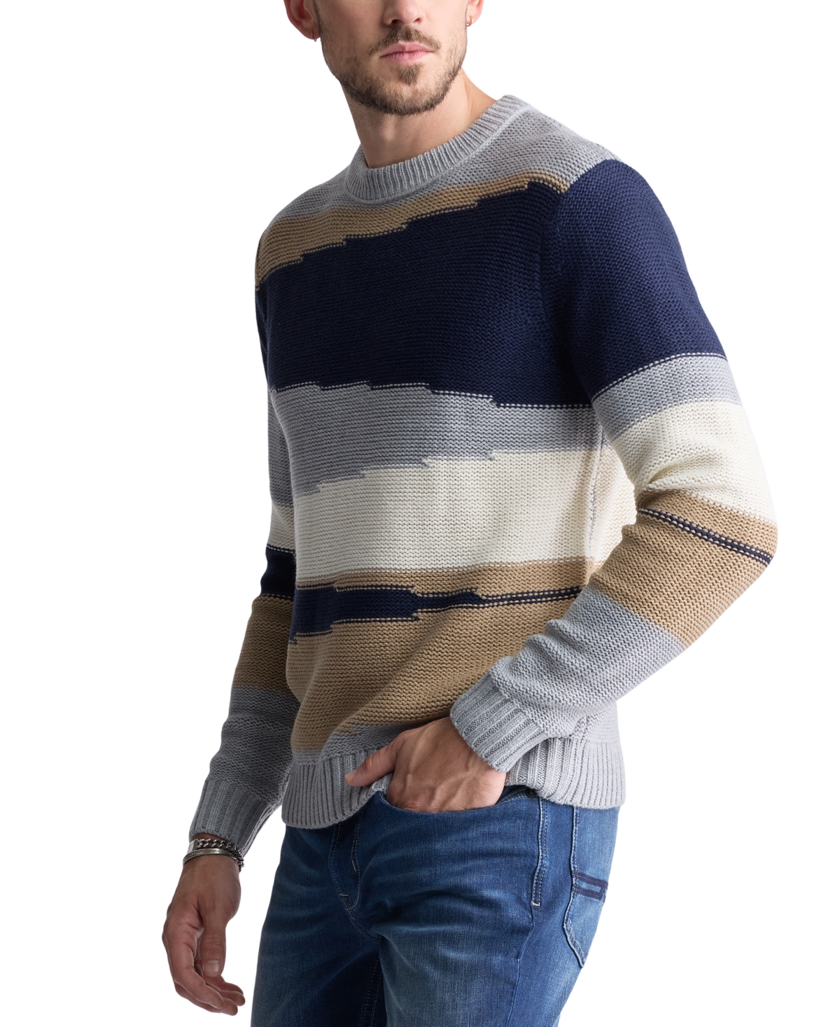 Men's Wollen Long Sleeve Colorblocked Crewneck Sweater