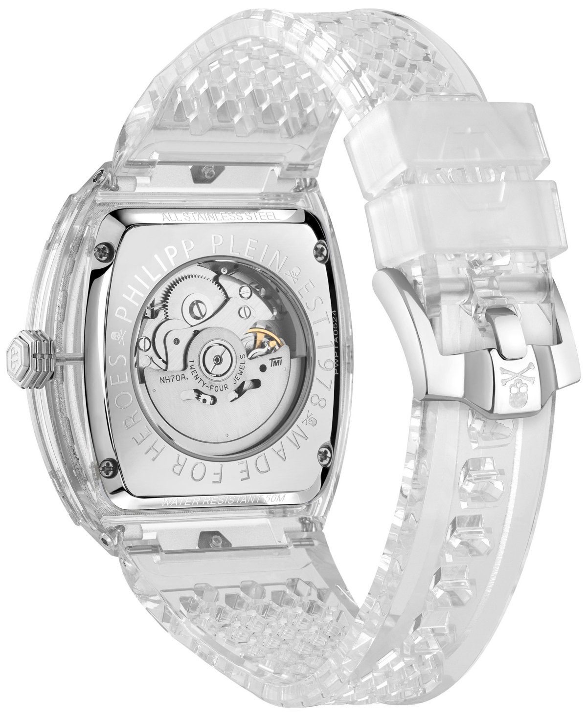Philipp Plein Men's Automatic Skeleton Transparent Tpu Strap Watch 44x56mm In Transparen