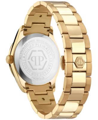 Women's Queen Crystal Gold Ion Plated Stainless Steel Bracelet Watch 38mm