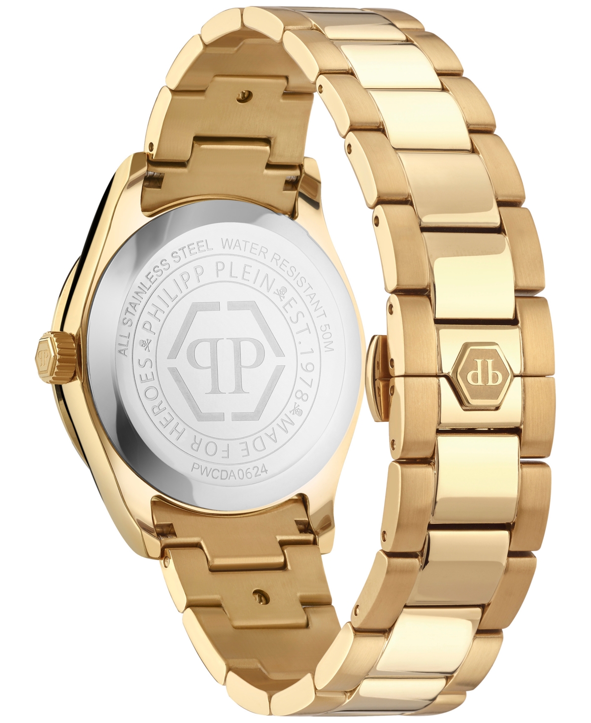 Philipp Plein Queen Crystal Watch With Black Guilloche Dial In Gold