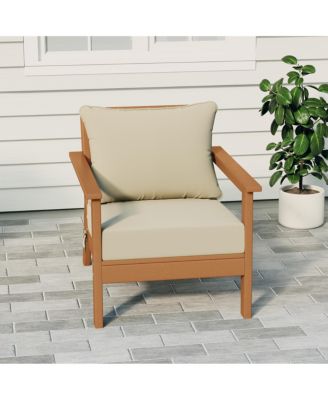 Outdoor Modern HDPE Patio Teak Club Chair with Deep Seat Cushions