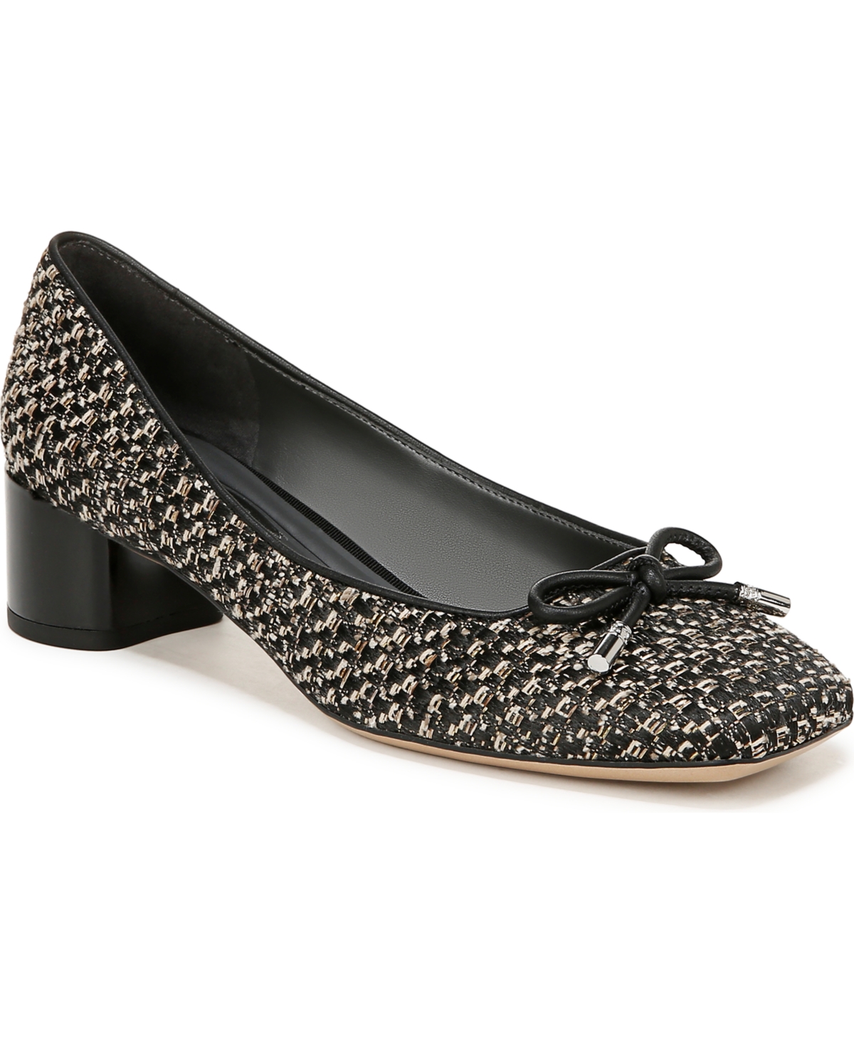 Women's Natalia Block Heel Ballet Pumps - Black Tweed Fabric