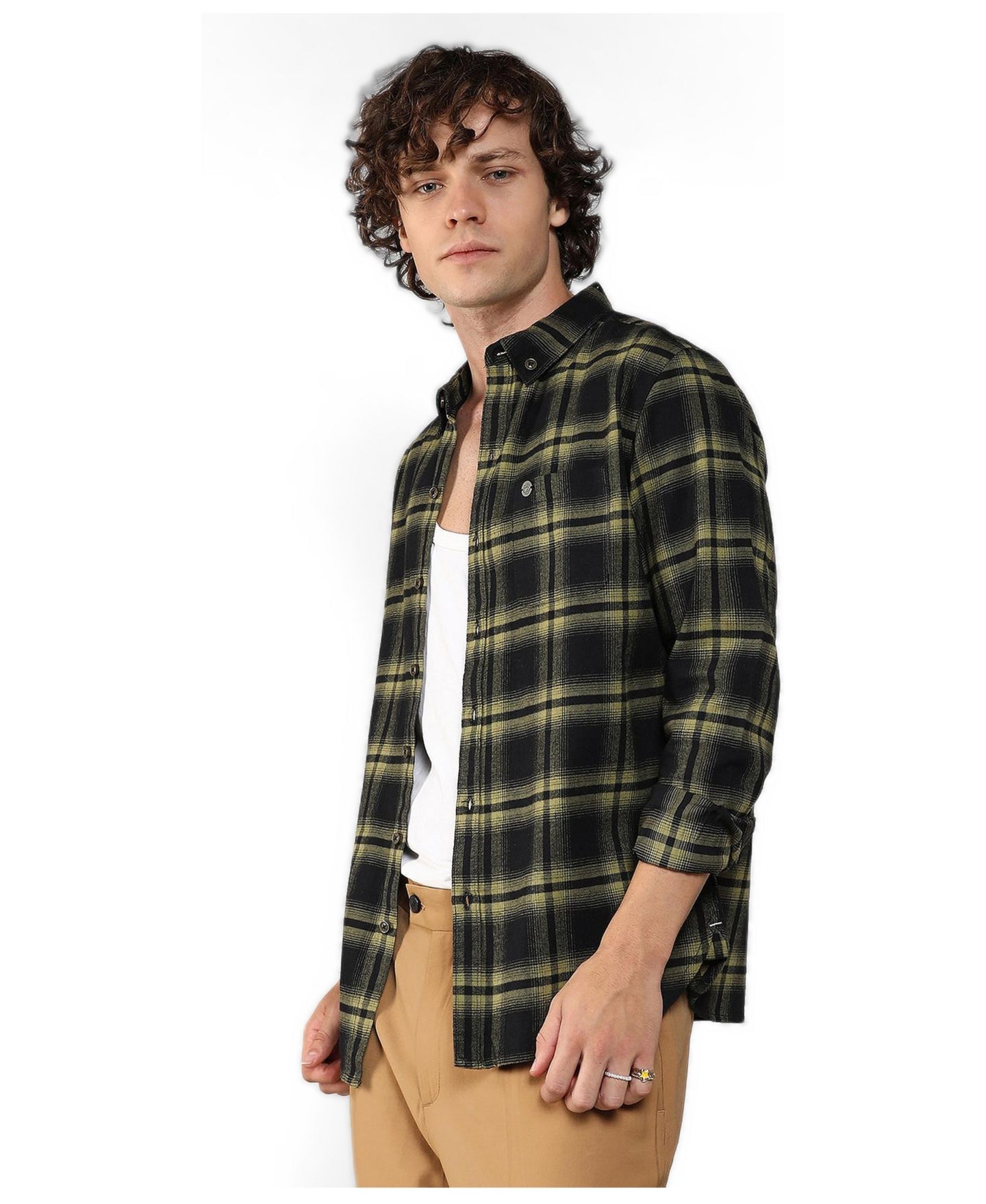 Мужская рубашка Cahoot Campus Sutra Midnight Black & Sage Green Brushed Buffalo Check, цвет: Чёрный — фото 3