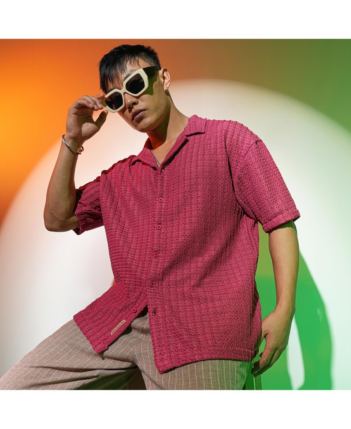 Campus Sutra Men's Striped Fringe Shirt