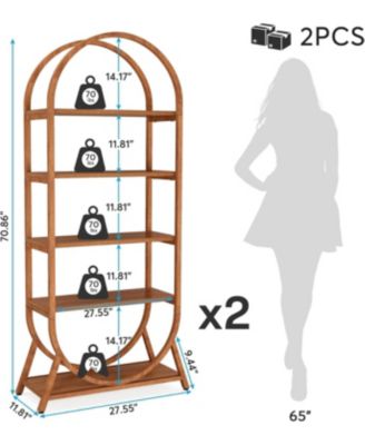 5-Tier Tall Arched Metal Frame Freestanding Bookshelf Display Rack Shelving Unit for Office, Bedroom, or Living Room (2PCS)
