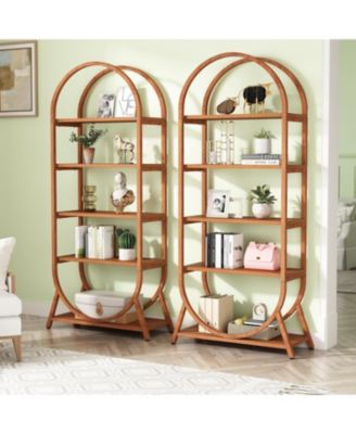5-Tier Tall Arched Metal Frame Freestanding Bookshelf Display Rack Shelving Unit for Office, Bedroom, or Living Room (2PCS)