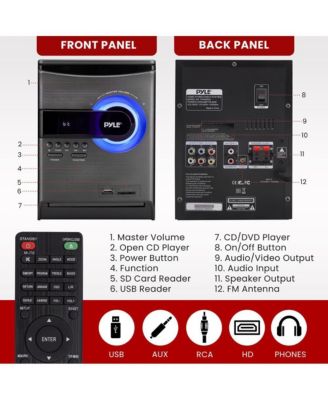 Home Stereo Shelf System With Bluetooth, CD Player, FM Radio, USB/SD Playback, 30 Watt