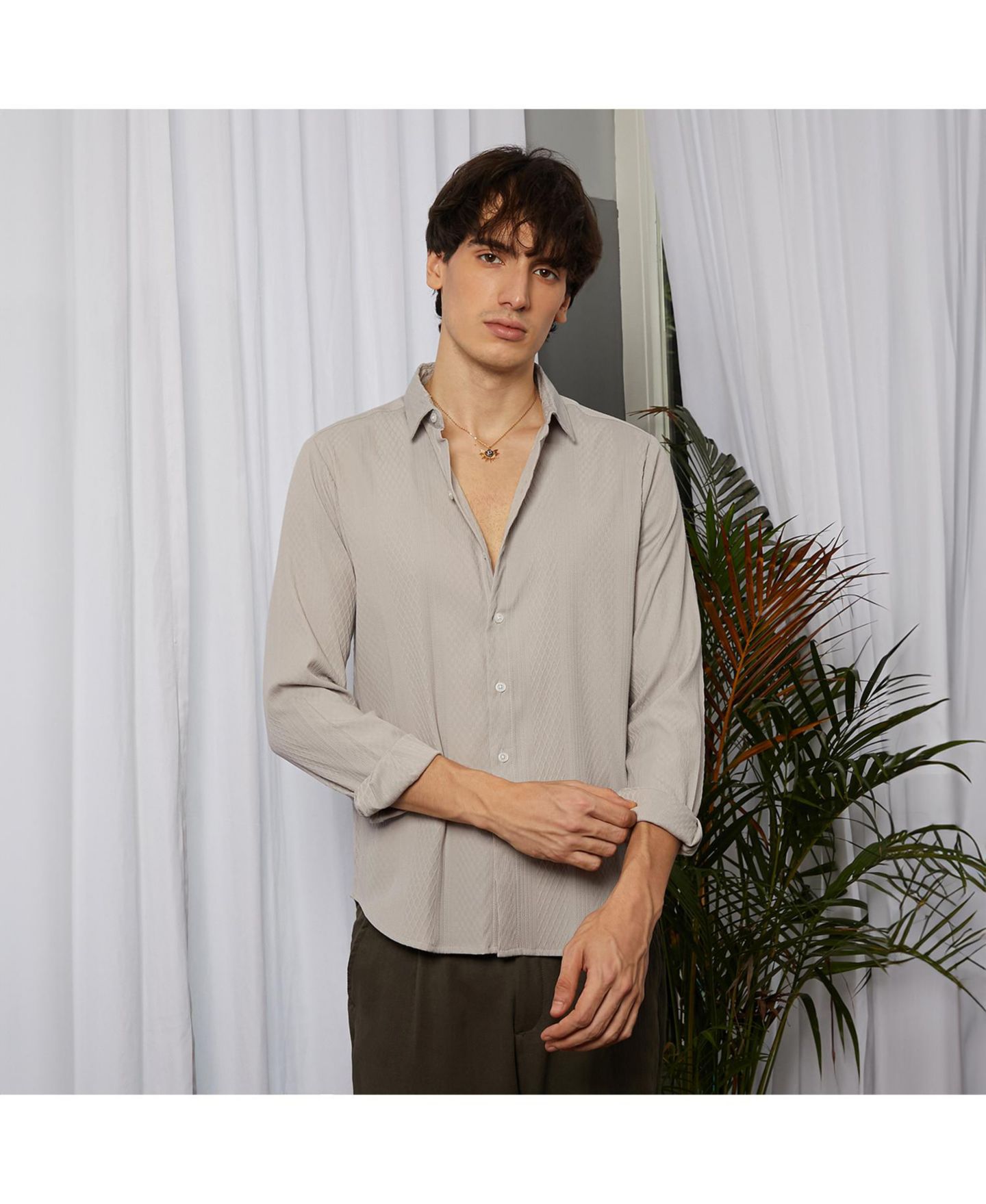 Мужская рубашка Cahoot Ecru Beige Vertical Tactile, цвет: Бежевый / Хаки — фото 2