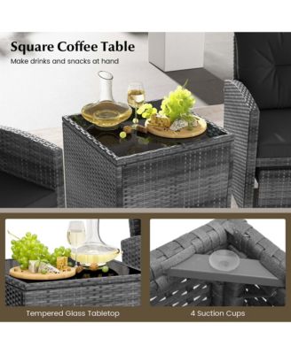 5 Piece Patio Rattan Furniture with 2 Ottomans & Coffee Table