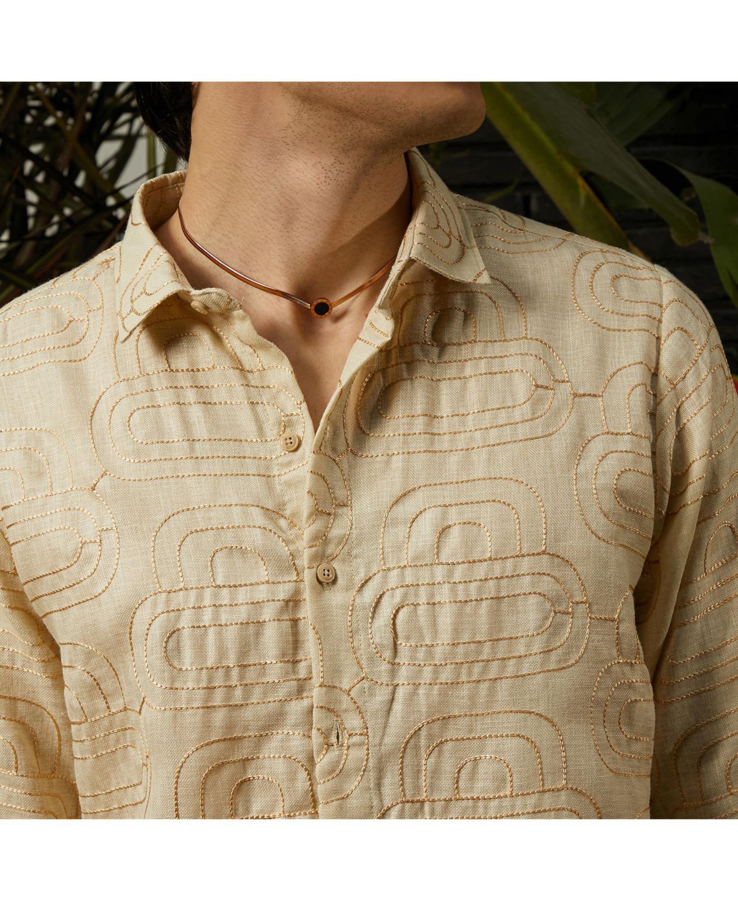 Мужская рубашка Cahoot Campus Sutra Khaki Beige Curve-Lined, цвет: Бежевый / Хаки — фото 5