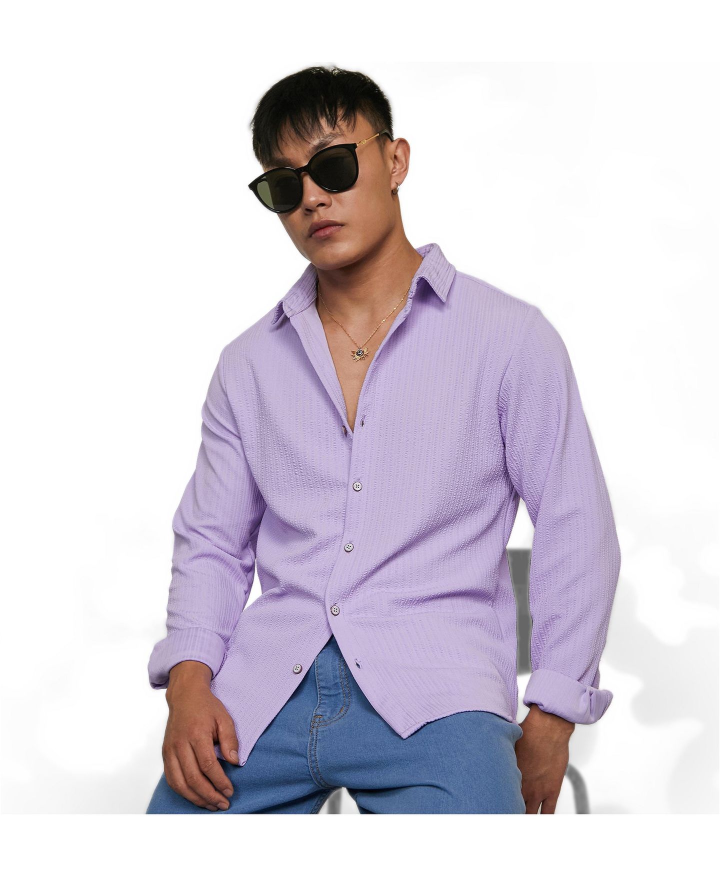Мужская рубашка Cahoot Campus Sutra Lilac Stripe-Creased, цвет: Фиолетовый — фото 6