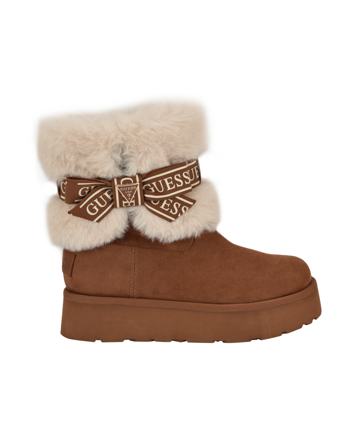 Guess Women's Denla Cold Weather Faux Fur Cozy Booties In Honey Cognac Brown